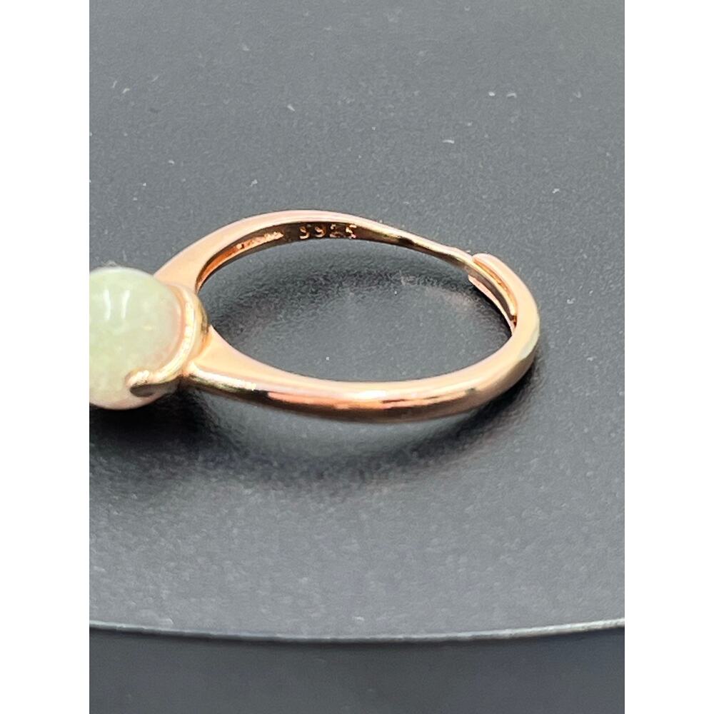 Rose Gold-plated 925 Natural Jadeite Round Ball Gemstone Adjustable Ring Sz 8.75 - Picture 5 of 10